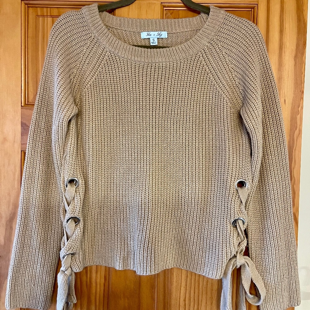 Pretty she + sky spring sweater with grommets and ties
